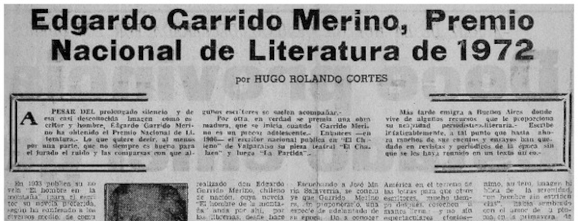 Edgardo Garrido Merino, Premio Nacional de Literatura de 1972
