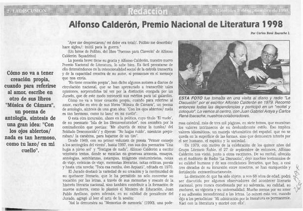 Alfonso Calderón , Premio Nacional Literatura 1998