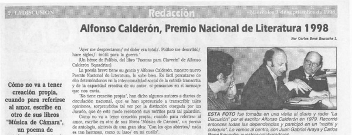 Alfonso Calderón , Premio Nacional Literatura 1998