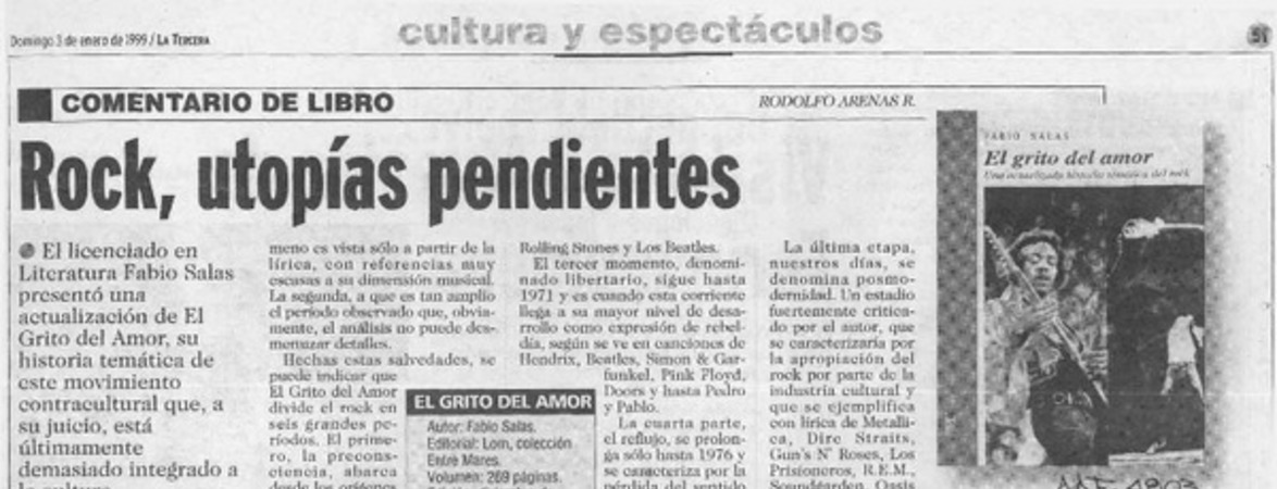 Rock, utopías pendientes  [artículo] Rodolfo Arenas R.