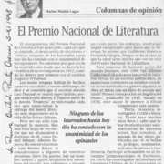 El Premio Nacional de Literatura  [artículo] Marino Muñoz Lagos.