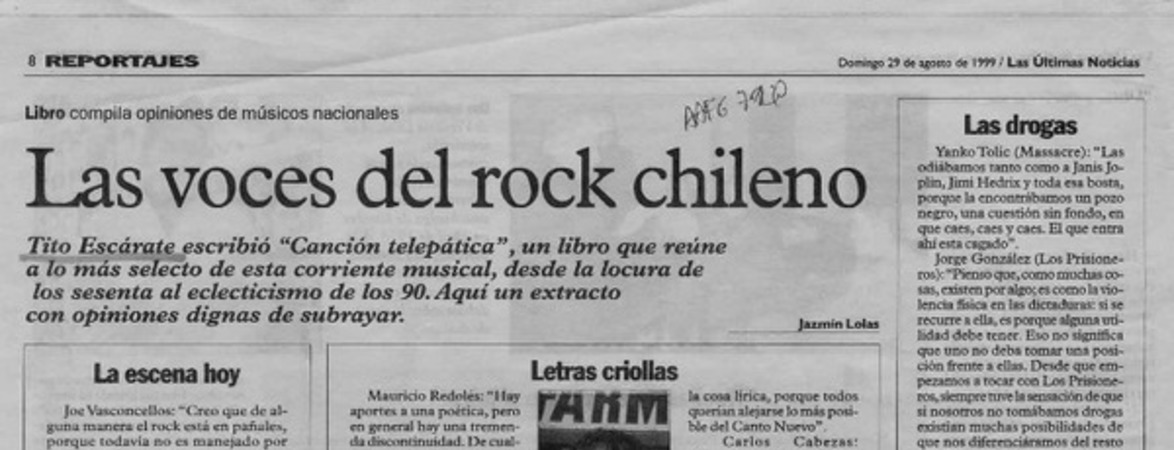 Las voces del rock chileno  [artículo] Jazmín Lolas.