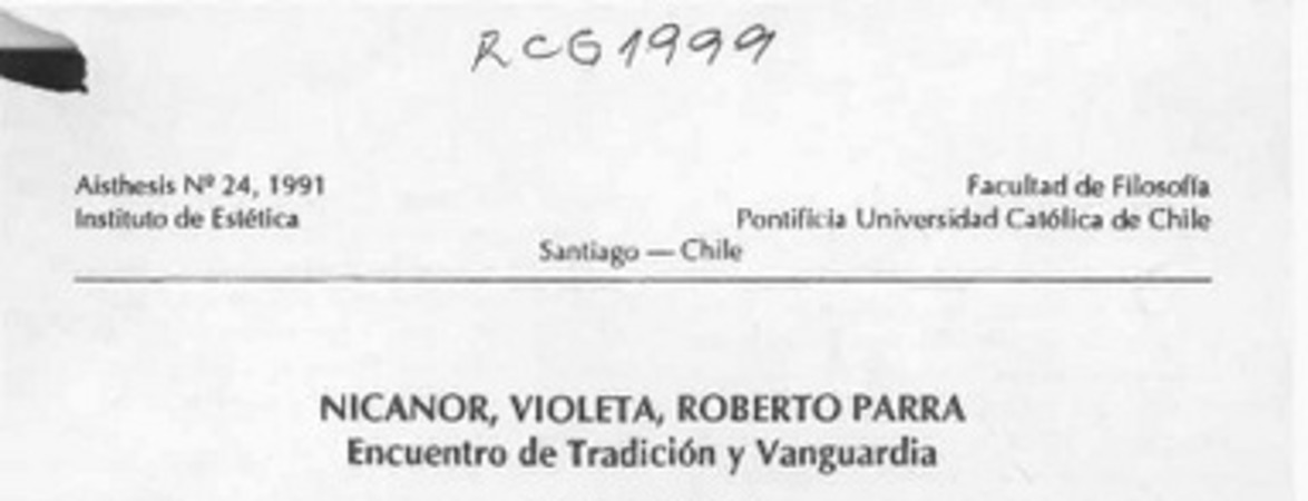 Nicanor, Violeta, Roberto Parra, encuentro de tradición y vanguardia  [artículo] Fidel Sepúlveda Ll.