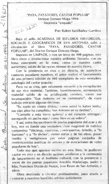 "Paya, payadores, cantar popular"