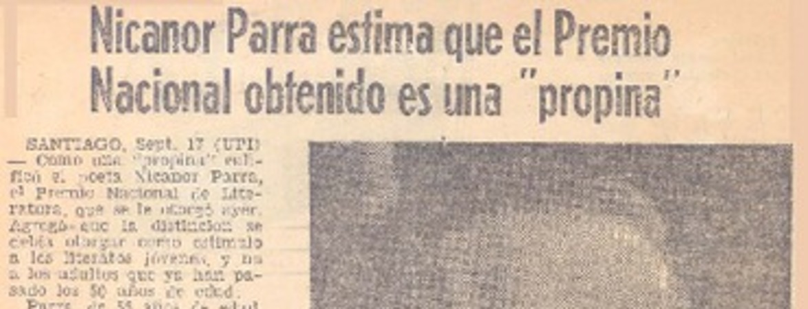 Nicanor Parra estima que el Premio Nacional obtenido es una "propina"