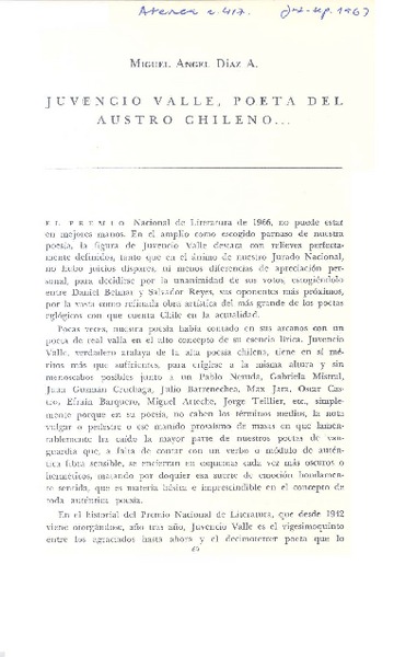 Juvencio Valle, poeta del austro chileno...  [artículo] Miguel Angel Díaz.