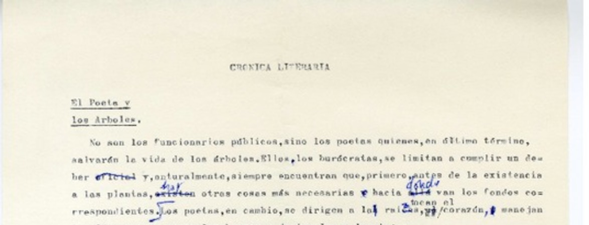 El poeta y los árboles  [manuscrito] Hernán Díaz Arrieta.