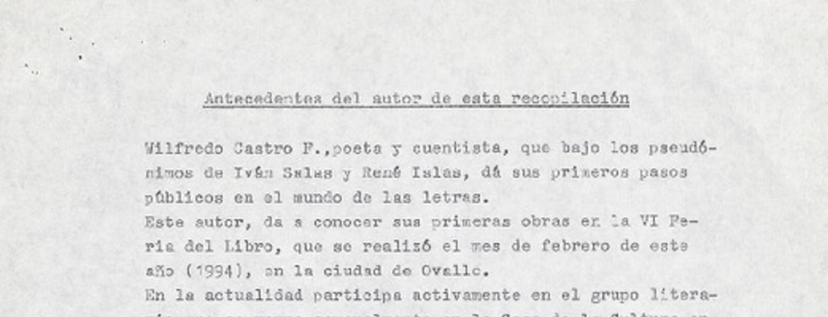Creencias respecto de la lluvia  [manuscrito] Wilfredo Castro F.