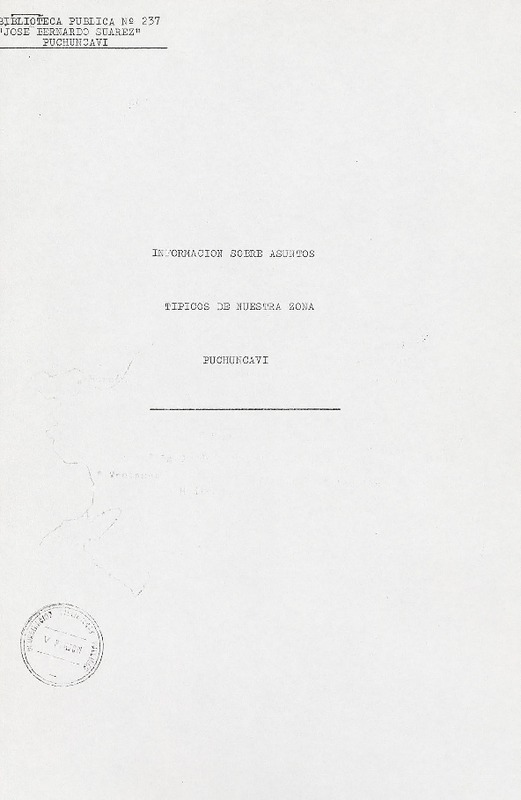 Información sobre asuntos típicos de nuestra zona Puchuncaví. [manuscrito] :