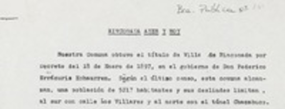 Rinconada ayer y hoy  [manuscrito].