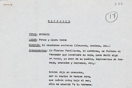 Brindis  [manuscrito] autora: Carmen Donoso Aguilera.