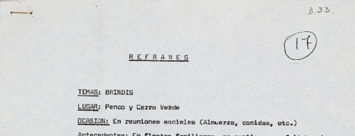 Brindis  [manuscrito] autora: Carmen Donoso Aguilera.