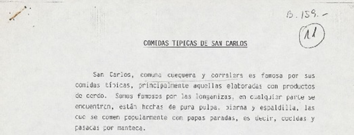 Comidas típicas de San Carlos  [manuscrito].