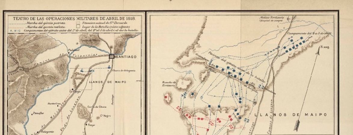 Plano de la batalla de Maipo  [material cartográfico] dibujado C. Soza Bruna