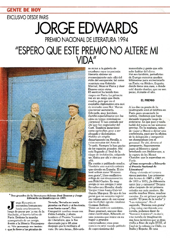 "Espero que este premio no altere mi vida"  [artículo] Christine L'Homme.