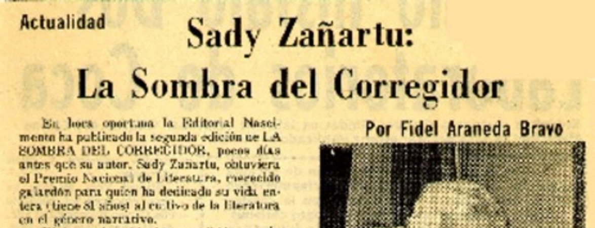 Sady Zañartu: La Sombra del Corregidor  [artículo] Fidel Araneda Bravo.