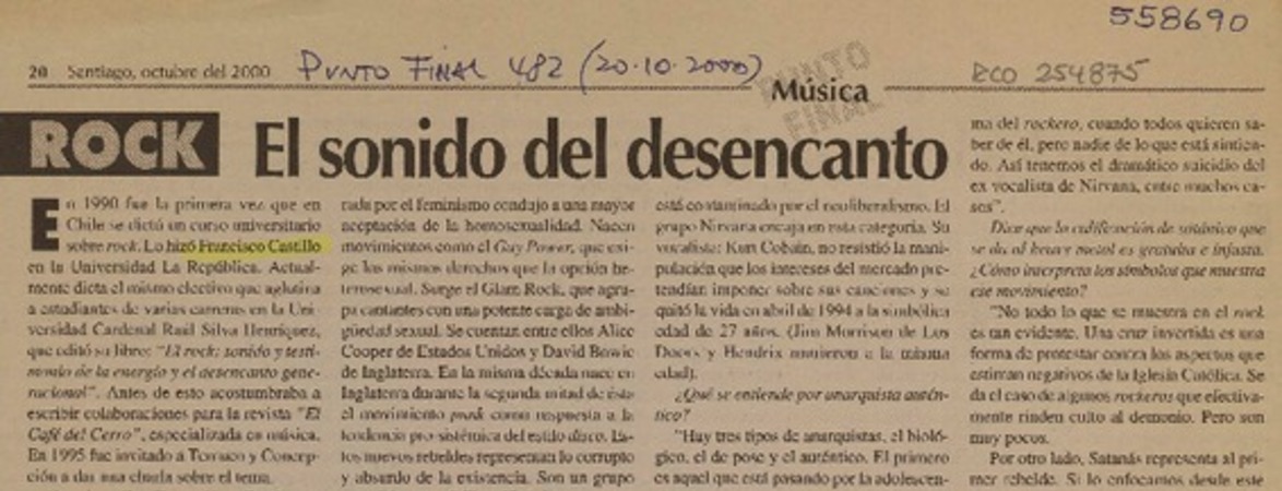 El sonido del desencanto  [artículo] Jean Paul Oyarzún