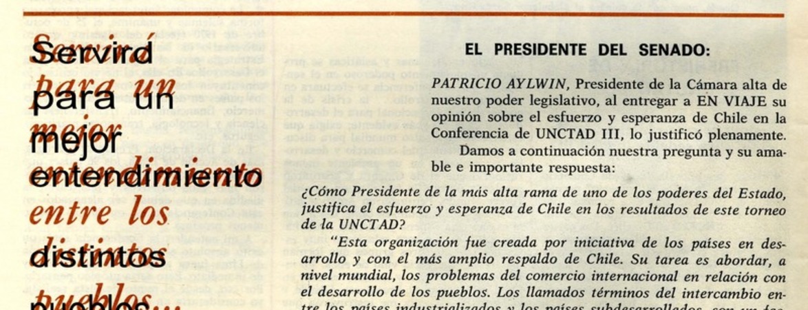 Servirá para un mejor entendimiento entre los distintos pueblos ... el Presidente del Senado. [artículo] :