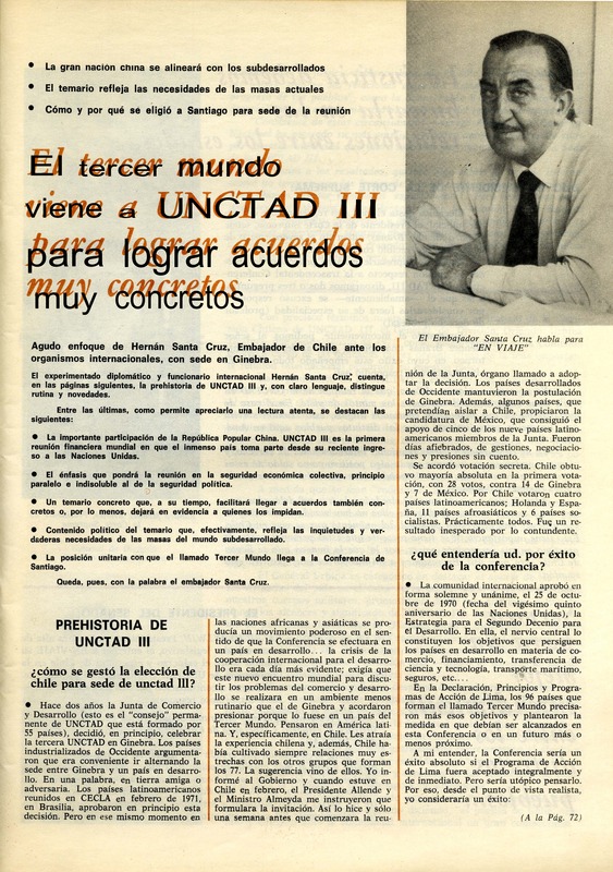 El tercer mundo viene a UNCTAD III para lograr acuerdos muy concretos  [artículo].