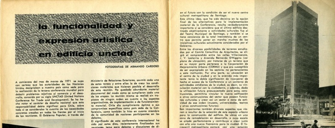 La funcionalidad y expresión artística en edificio UNCTAD  [artículo] fotografías de Armindo Cardoso.