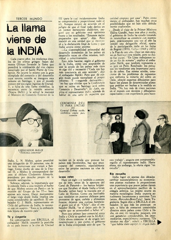 La llama viene de la INDIA Tercer mundo [artículo] : Abraham Santibáñez.