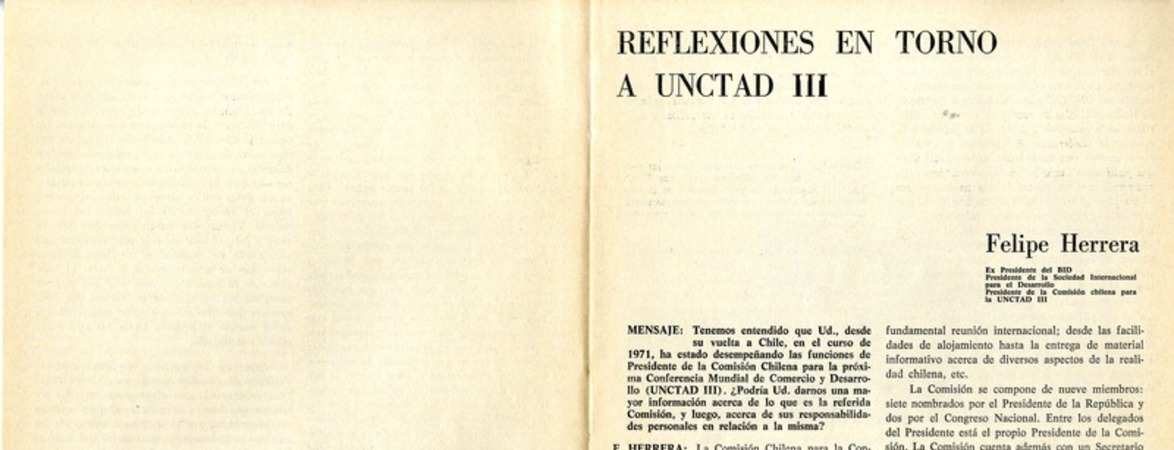 Reflexiones en torno a UNCTAD III  [artículo] Felipe Herrera.