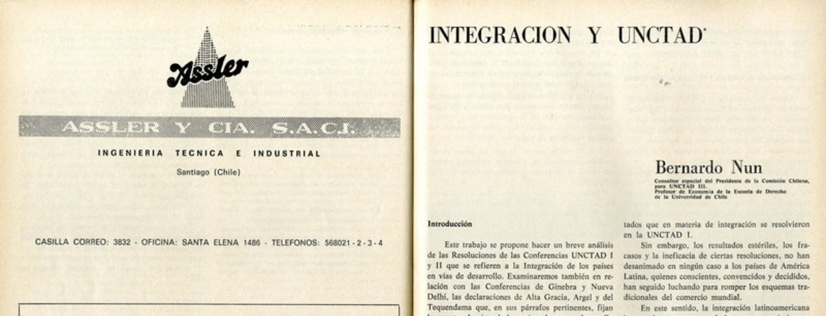 Integración y UNCTAD  [artículo] Bernardo Nun.