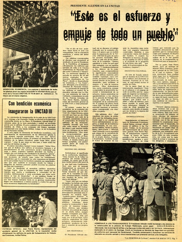 "Este es el esfuerzo y empuje de todo un pueblo" Presidente Allende en la UNCTAD. [artículo] :