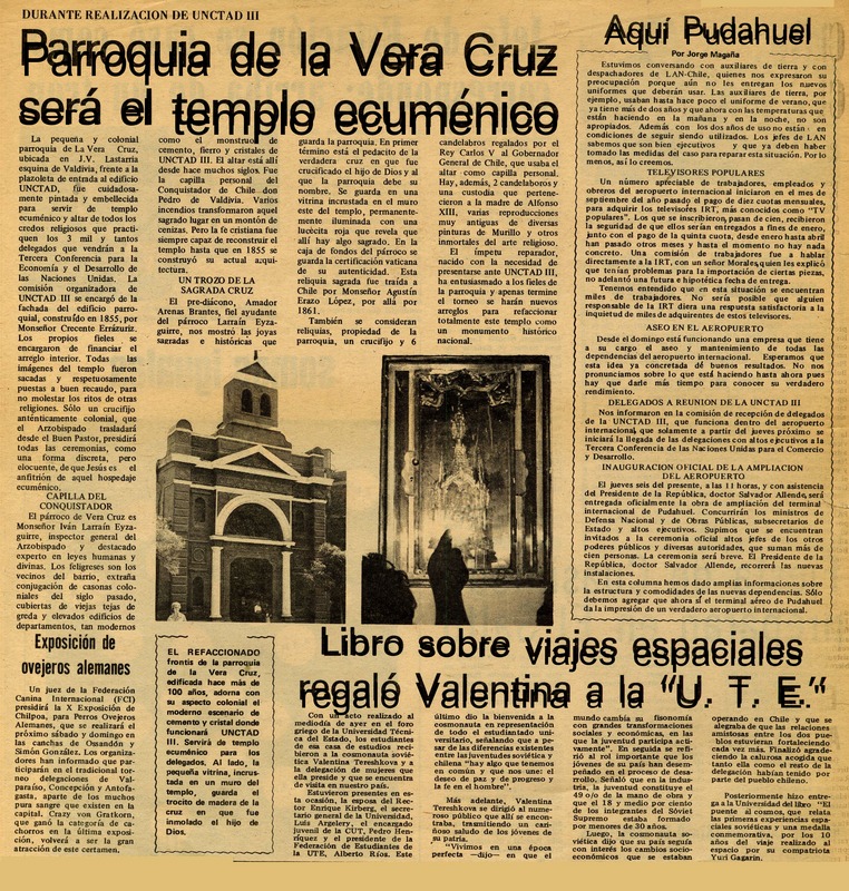 Parroquia de la Vera Cruz será el templo ecuménico durante realización de UNCTAD III. [artículo] :