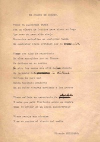 De cuando en cuando  [manuscrito] Vicente Huidobro.
