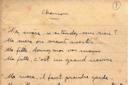 Chanson  [manuscrito] Vicente Huidobro.