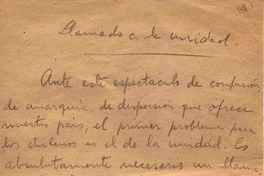 LLamado a la unidad  [manuscrito] Vicente Huidobro.