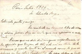 [Carta], 1924 jul. París, Francia <a> Salvador Reyes, Chile  [manuscrito] Vicente Huidobro.