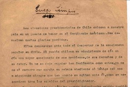 Juego limpio  [manuscrito] Vicente Huidobro.