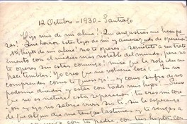[Carta], 1930 oct. 12 Santiago, Chile <a> Vicente Huidobro, Europa