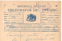 [Telegrama], 1920 Temuco, Chile <a> Pedro Aguirre Cerda, Chile