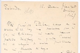 [Carta, entre 1910 y 1916], sábado París, Francia <a> Rubén Darío