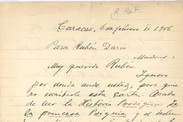 [Carta], 1906 feb. 6 Caracas, Venezuela <a> Rubén Darío