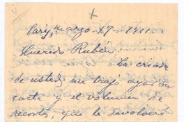 [Carta], 1911 mar. 17 París, Francia <a> Rubén Darío
