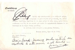 [Carta], 1939 mayo 24 Buenos Aires, Argentina [a] Pablo Neruda