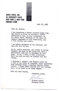 [Carta] 1961 jul. 27 Oregon, Estados Unidos [a] Pablo Neruda