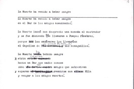 La muerte ha venido a beber sangre  [manuscrito] Jorge Teillier.