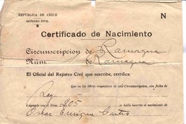 [Certificado de Nacimiento] 1928 ene. 30 [de] Oscar Castro :  [manuscrito]