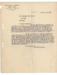 [Carta] 1936 jul. 19, Valparaíso, Chile [a] Director del diario "La Hora"