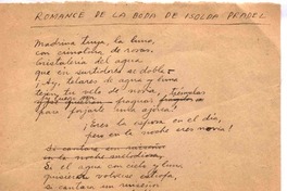 Romance de la boda de Isolda Pradel :  [manuscrito] [Oscar Castro].