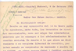 [Carta], 1910 feb. 8 Buenos Aires, Argentina <a> Rubén Darío