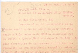 [Carta], 1911 jun. 20 La Habana, Cuba <a> Nicolás Rivero