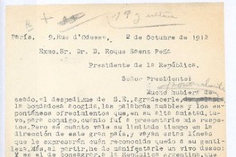 [Carta], 1912 oct. 12 París, Francia <a> Roque Sáenz Peña