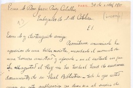 [Carta], 1911 abril 30 Paris, Francia <a> Juan Pérez Caballero
