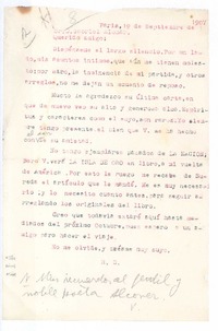 [Carta], 1907 septiembre 19 Paris, Francia <a> Gabriel Alomar